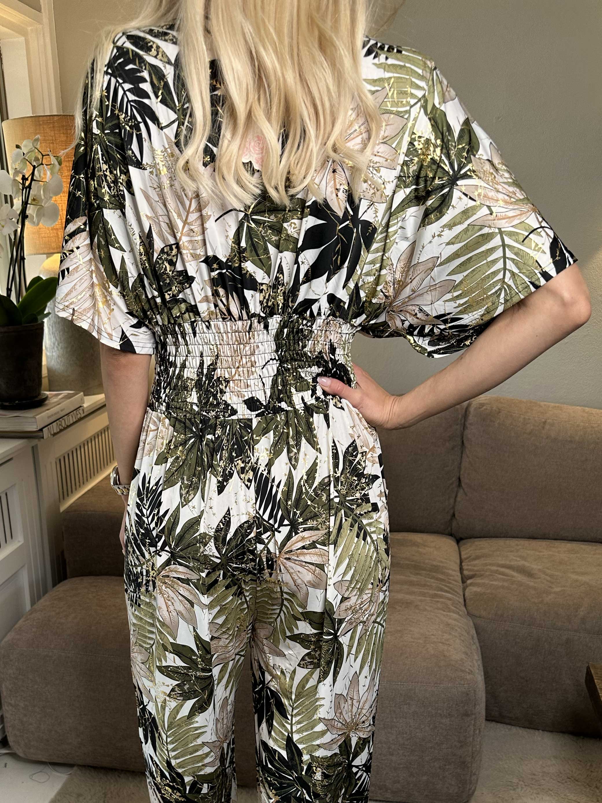 Pams Leaf Jumpsuit - Elastisk buksedragt med bladmønster